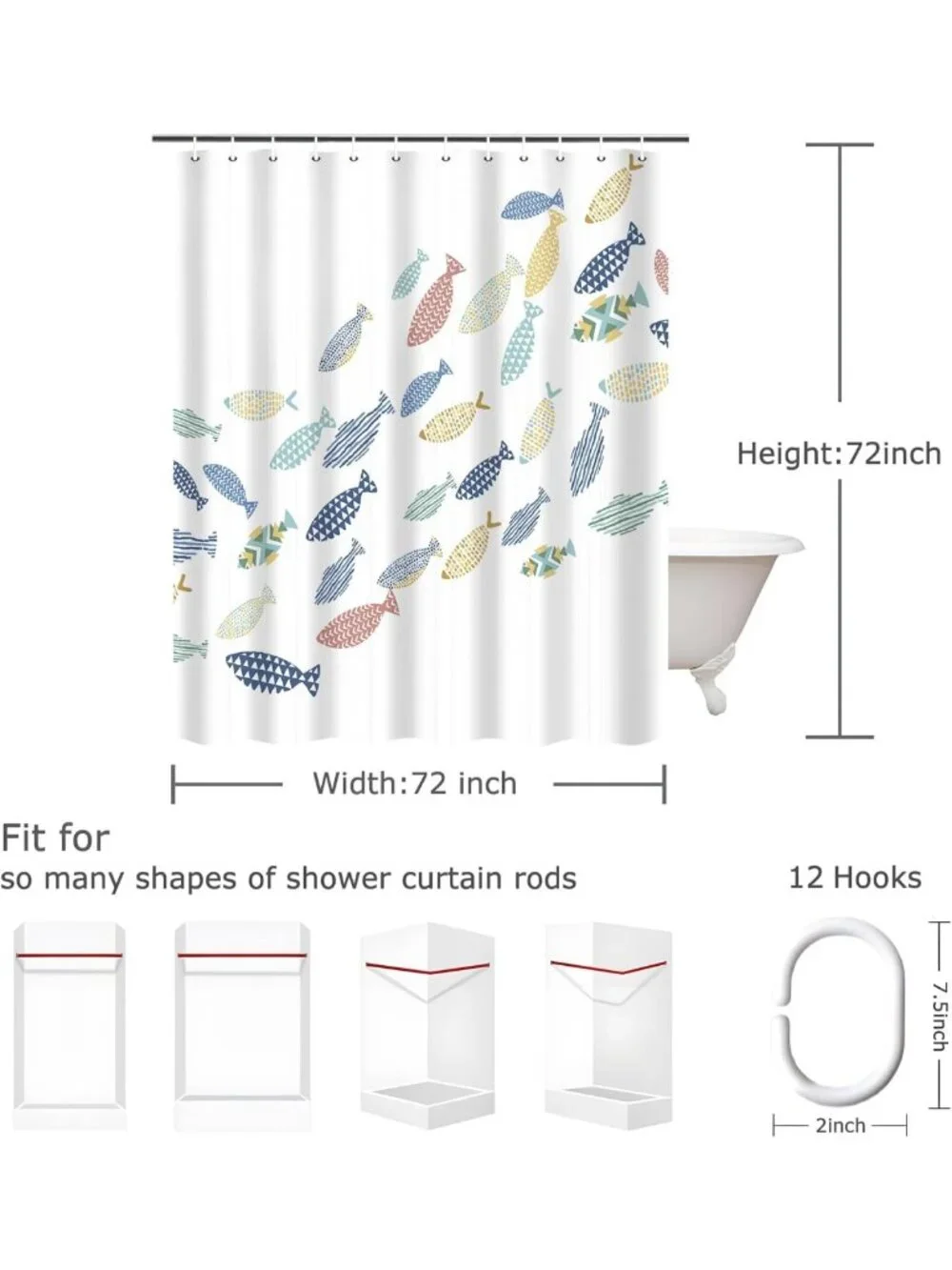 Colorful Ocean Fish Shower Curtain - Waterproof, Washable, Minimalist Bathroom